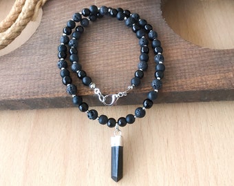 Genuine Shungite Beaded Crystal Necklace for Men/Women EMF Protection Necklace Stainless Steel String with 6mm Onyx Lava Jewelry Christmas