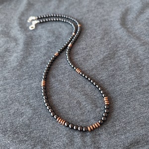 Herenkralenketting / 4 mm onyx choker / hematiet koper • zilver • blauw • goud / handgemaakte ketting / strand • surfer • boho • casual • cadeau