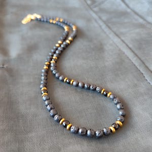 Lava Gold Necklace - Black Bead Choker for Women - Dainty Beaded Necklace - Minimalist Crystal Necklace - Handmade Jewelry - Gift for Her