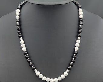 Handmade Howlite & Onyx Choker: Gemstone Bead Necklace