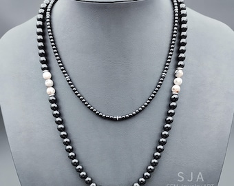 Herrenquarzkette aus poliertem schwarzem Onyx und Rohkristall