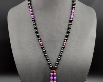 Amethyst Crystal Necklace with Copper Hematite | Onyx Beads | Natural Handmade Pendant