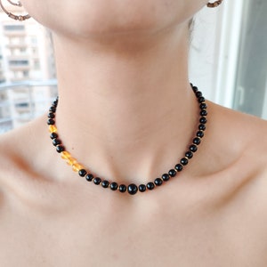 Black Onyx Necklace with Citrine Choker for Women, Gold Black Jewelry, Tiny Handmade Necklace, Gemstone Bead Choker, Jewelry Gifts for Women