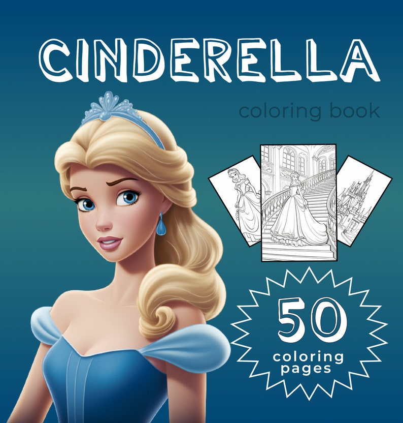 Cinderella Coloring Book, Cinderella PNG, Kids Coloring Sheets, Instant ...