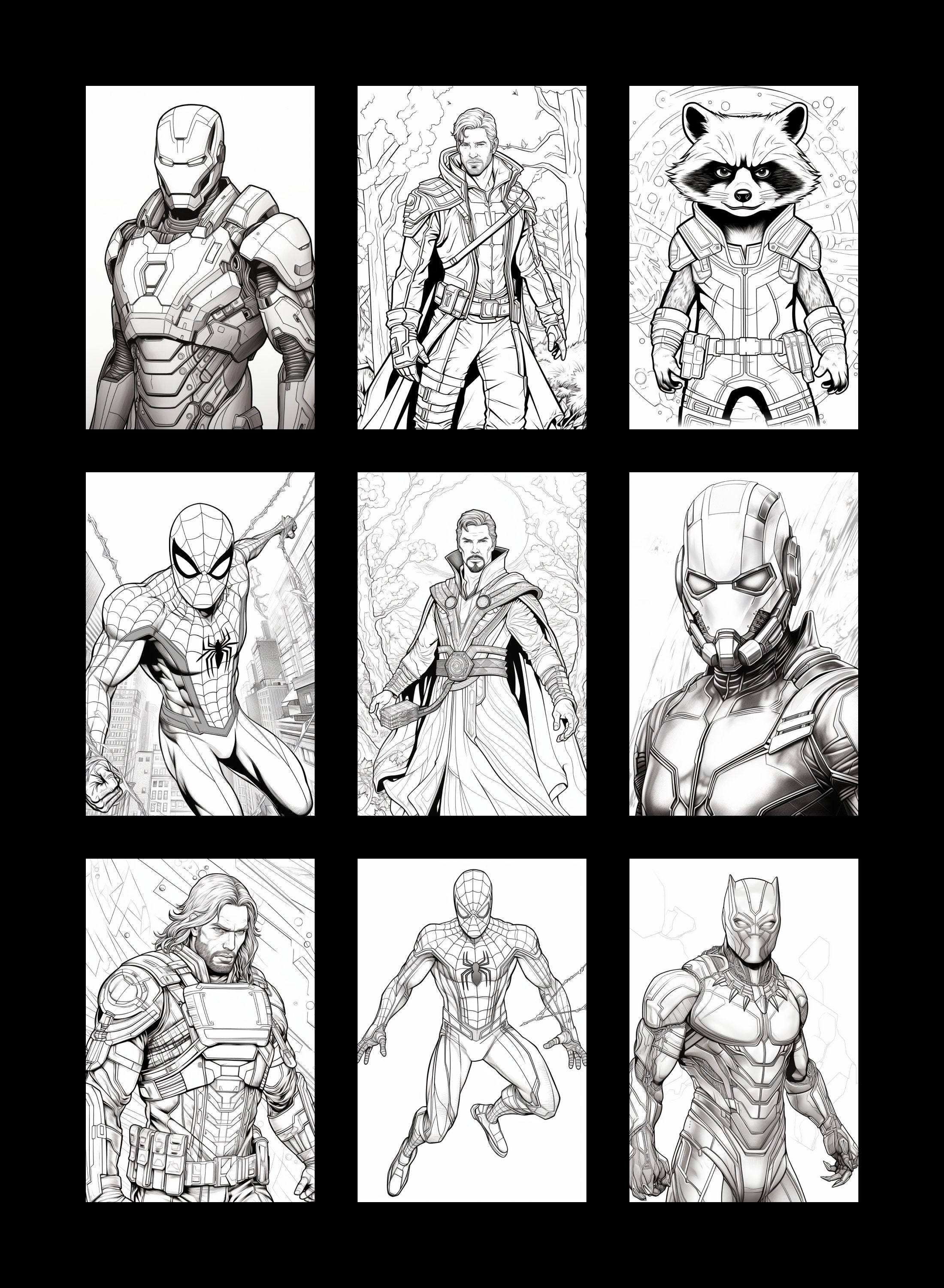 Superhero Coloring Book, Avengers Png, Adult Coloring Book, Superhero ...