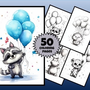 Animals Coloring Book,Cute animals, Animal Lover Gift, Cute Coloring Page, Pictures for Postcards, Holiday Animals