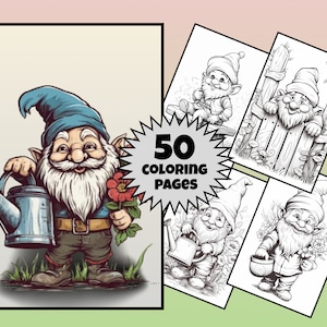Gnome Coloring Book, Garden Gnome Coloring Sheet, Printable Gnome, Children Book PNG