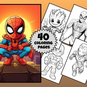 Superhero Coloring Book, Avengers Png, Kids Coloring Book, Superhero Printable, Digital Download