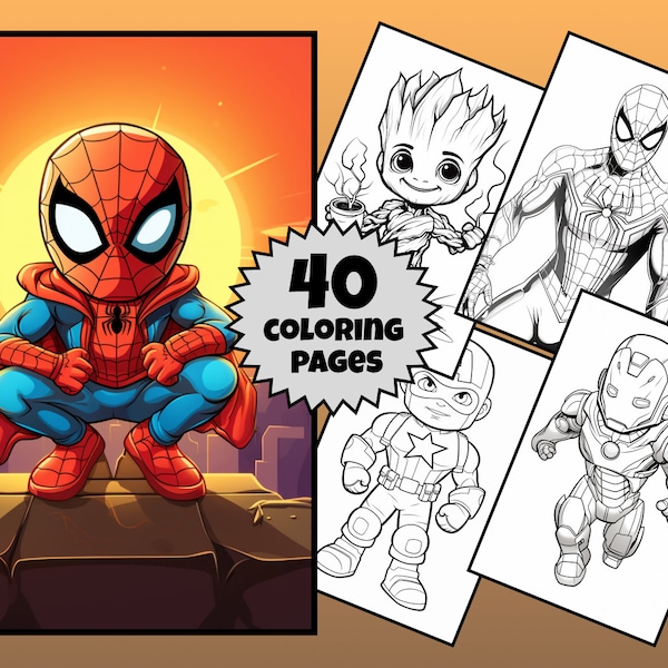 Superhero Coloring Book, Avengers Png, Kids Coloring Book, Superhero Printable, Digital Download