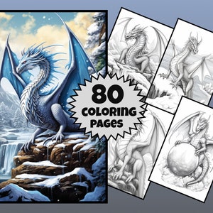 Dragons Coloring Book, Grayscale Coloring, Dragon PNG