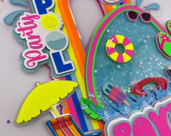 Custom Pool Party Cake Topper,Fun and Colorful Decoration for Summer Birthdays and Celebrations