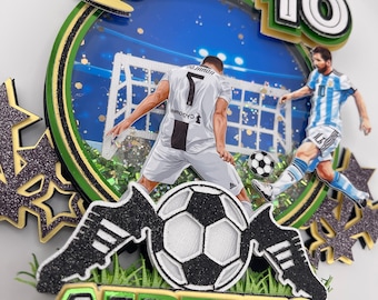 Soccer Birthday Cake Topper: 3D Glitter Sports Party Decor