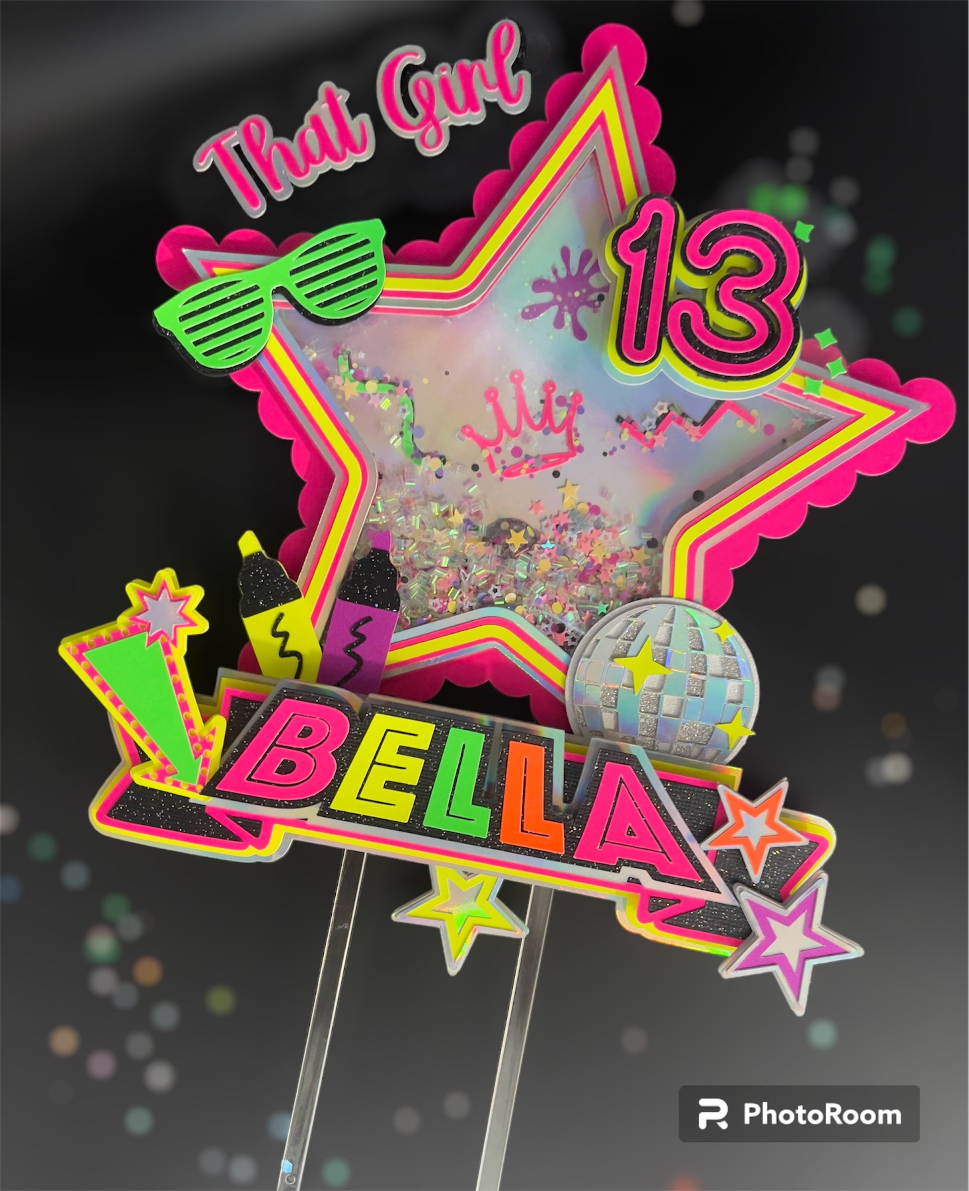 Neon Cake Topper: Glow in the Dark Party Decoration