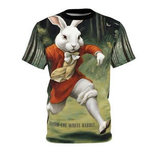 Unisex Follow the White Rabbit T-Shirt Classic Alice in Wonderland Art Tee