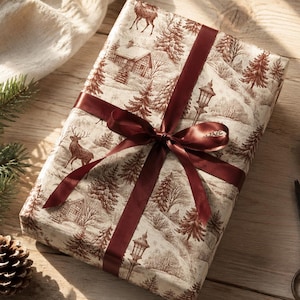 Red Christmas Toile Wrapping Papers | Holiday Vintage Pattern