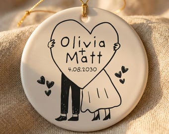 Aangepaste bruiloftsnamen keramisch ornament, gepersonaliseerde aandenken koppel