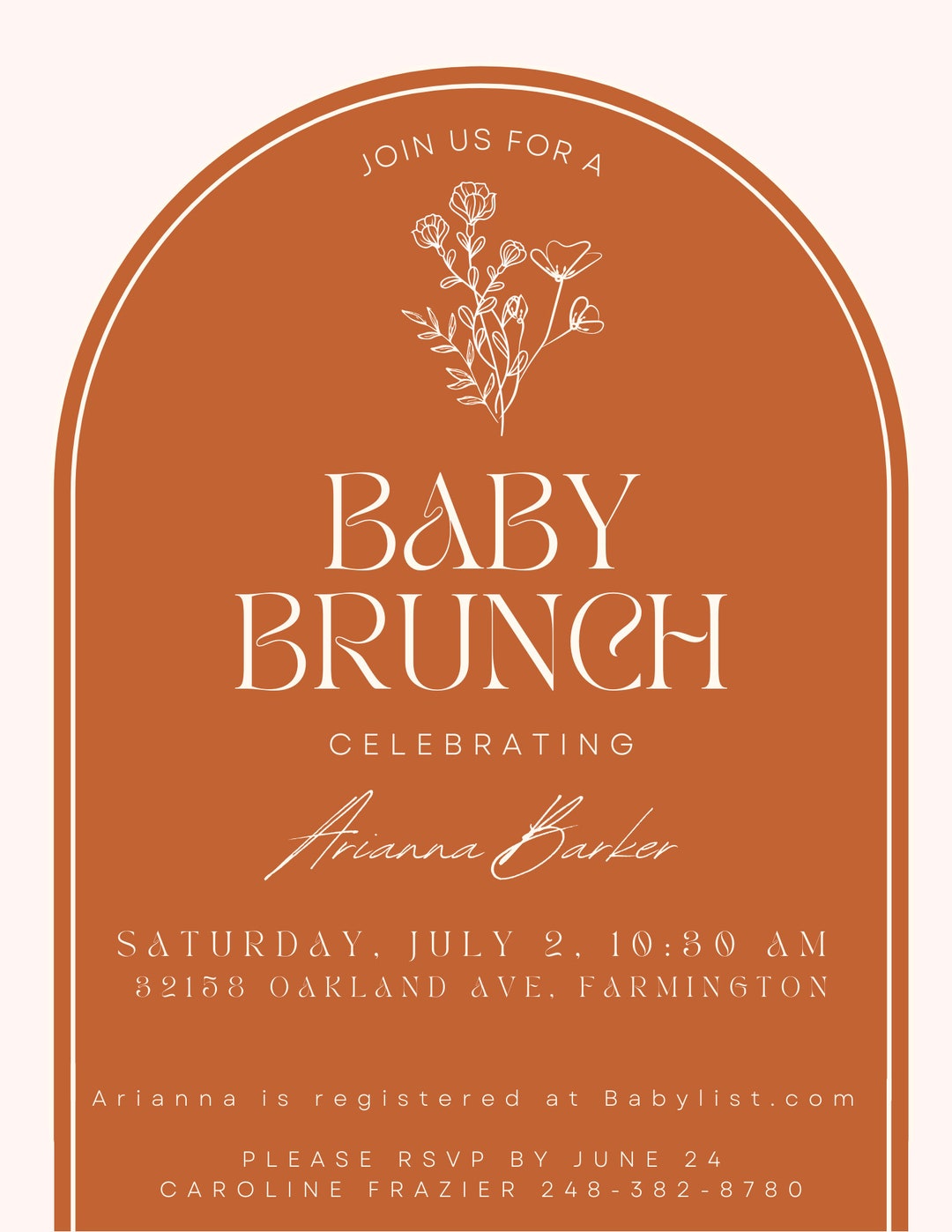 Baby Shower Party Invitation and Games Minimal Terracotta California