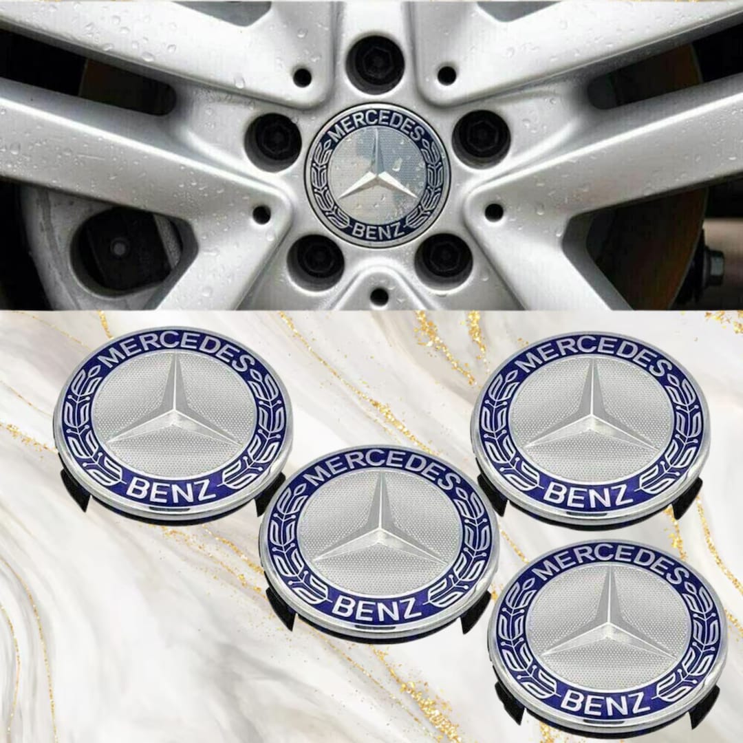 Set of 4 Blue Mercedes Benz Wheel Centre Hub Caps 75mm Badges Emblem