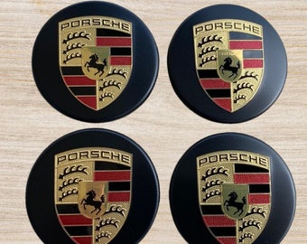 Set of 4pcs Porsche Crest Center Wheel Caps Black/White/Grey Colored Crest 65MM & 76MM Cayenne 911 Panamera