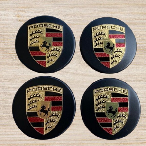 Set of 4pcs Porsche Crest Center Wheel Caps Black/White/Grey Colored Crest 65MM & 76MM Cayenne 911 Panamera