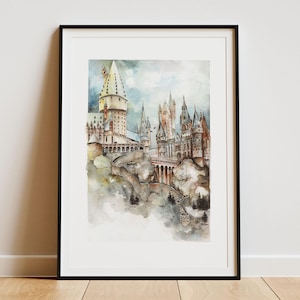 Wizard School Art Print / Aquarel fantasiekasteel / Magisch muurdecor