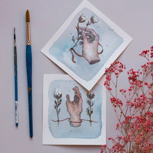 Delicate hands original watercolor, watercolor artwork, original drawing