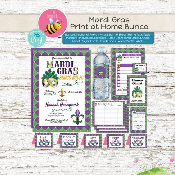 Celebrate Mardi Gras with our Bunco Bundle and Score Cards - Fun Game Night Set!