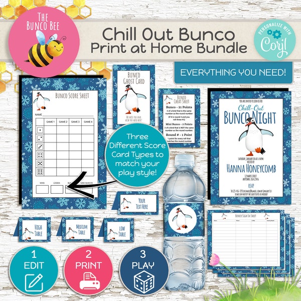 Chill-Out Penguin Bunco Bundle with Snowflakes - Perfect for Game Nights and Winter Fun!