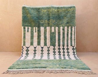 Green Wool Moroccan Rug | Handmade Berber Beni Ourain Style Area Rug