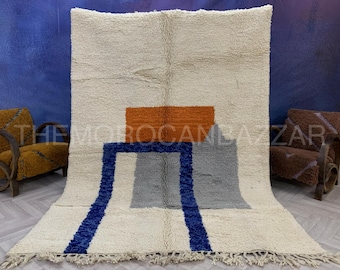 Handmade Moroccan Beni Ourain Wool Rug: Abstract Geometric Berber Carpet