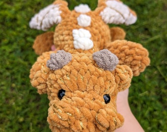Amigurumi Golden Baby Dragon Plushie: Made-to-Order | Handmade Crochet Plush