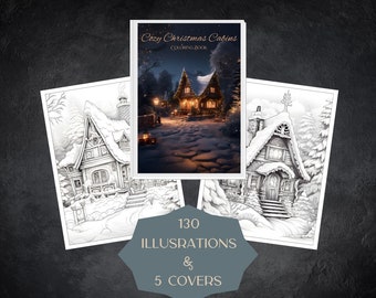 Winter Coloring Book: 130 Christmas Cabins, Anxiety Relief (PDF)