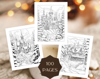 100 Winter Coloring Pages: Victorian Manor & Cabins (PDF)