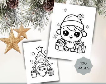 Kawaii Christmas Coloring Pages: 100 Page Printable Book (Digital Download)