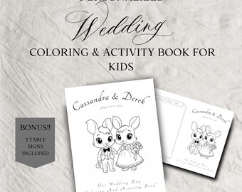 Personalized Wedding Coloring Book: Bunny Activity Pages (Digital Download)