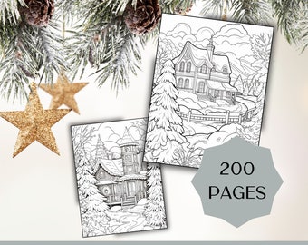 200 Christmas Farmhouse Coloring Pages: Winter Country Scenes (Digital Download)