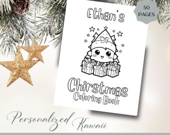 Kawaii Christmas Coloring Pages, Toddler Kawaii Coloring Sheets, Kawaii Christmas Gift, Personalized Cute Christmas Activity Printable
