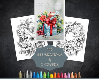 Christmas Flowers Coloring Book: 145 Printable Wreath Designs (PDF Download)