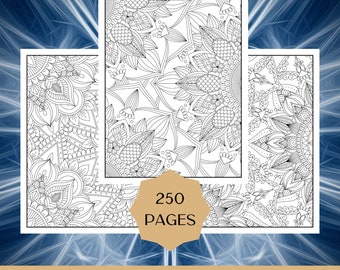 250 Mandala Coloring Pages: Anxiety Relief for Adults (Digital Download)