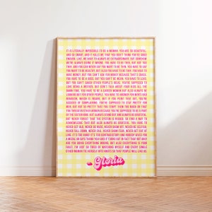 Gloria&#39;s Monologue DIGITAL DOWNLOAD, Typography Wall Art Print, Feminist Inspired Print, Barbie Movie Speech Quote, A5 A4 A3 Print