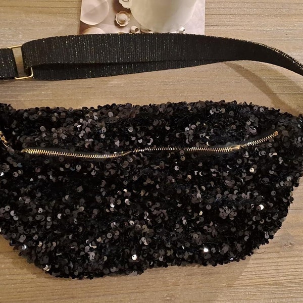 Dernieres pièces ! Sac banane sequins, doublé, sangle ajustable