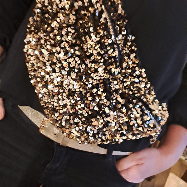 Sac banane sequins, doublé, sangle ajustable