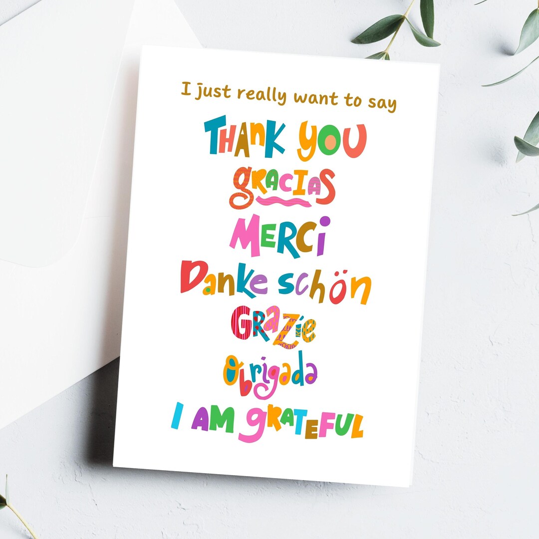 Thank You Card Multilingual Appreciation Card, Gratitude Card ...