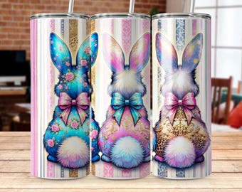 Cute Coquette Easter Bunny Tumbler Wrap, 20oz Skinny Easter Tumbler PNG Sublimation Design, Grandmillenial Easter Digital Download