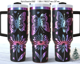 Vlinder 40 oz Laser Tumbler Wrap SVG, PNG 317 mm x 237 mm, vectorsilhouetten, Instant Download, Laser SVG-ontwerp, digitaal bestand