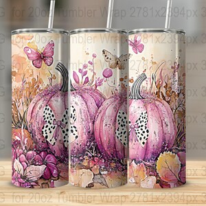 Pink Pumpkin Ribbon Awareness Breast Cancer Survivor Tumbler Wrap 20 oz Skinny Tumbler Sublimation Design Digital Download PNG Instant