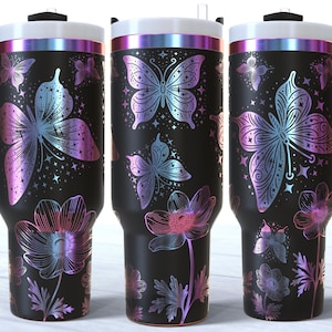 Butterfly Wildflower Flowers Laser Engrave SVG, Full Wrap Design for 40oz Tumbler, Digital Download, Seamless Design, SVG and PNG For Rotary
