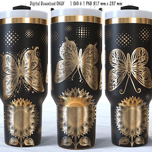 Sunflower SVG Wrap 40oz Tumbler, Butterfly Wrap SVG, Sunflowers Butterflies Tumbler Design for Laser Engraving Full Wrap, Digital Download