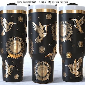 Hummingbird SVG Wrap 40oz Tumbler, Butterfly Wrap SVG, Sunflowers Butterflies Tumbler Design for Laser Engraving Full Wrap, Digital Download