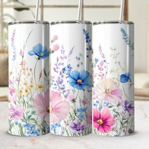 Wildflower Tumbler Wrap, 20 oz Tumbler PNG, Floral Digital Download, 2781x2394 px, Spring Flowers Design, 300dpi High Resolution image 1